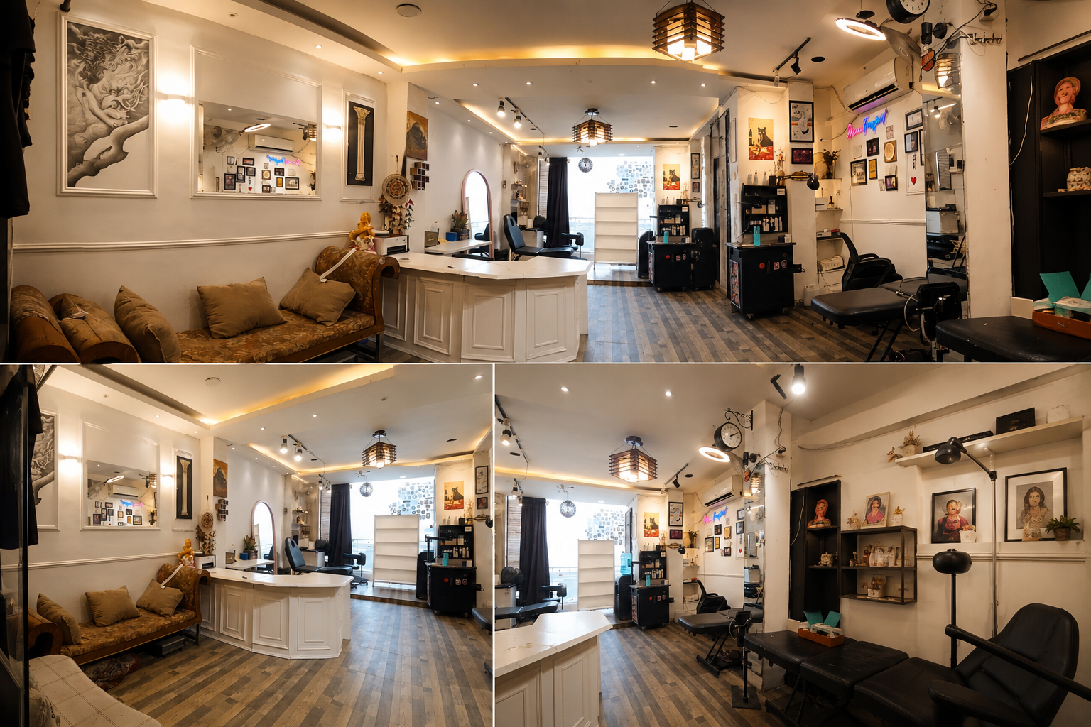 Interior of Inkspace Tattoo Studio in Hauz Khas showing lounge, mirror, artwork and sterile tattoo bay